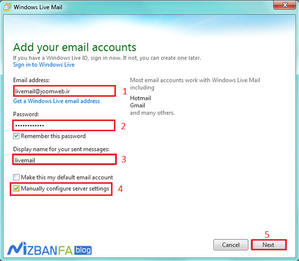 تنظیم Windows Live Mail