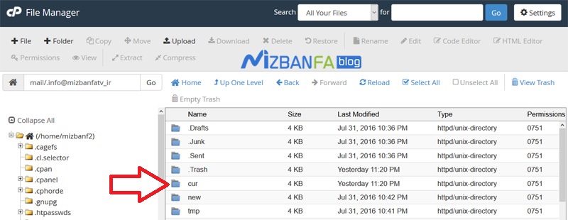 حذف ایمیل ها از طریق فایل منیجر در cpanel