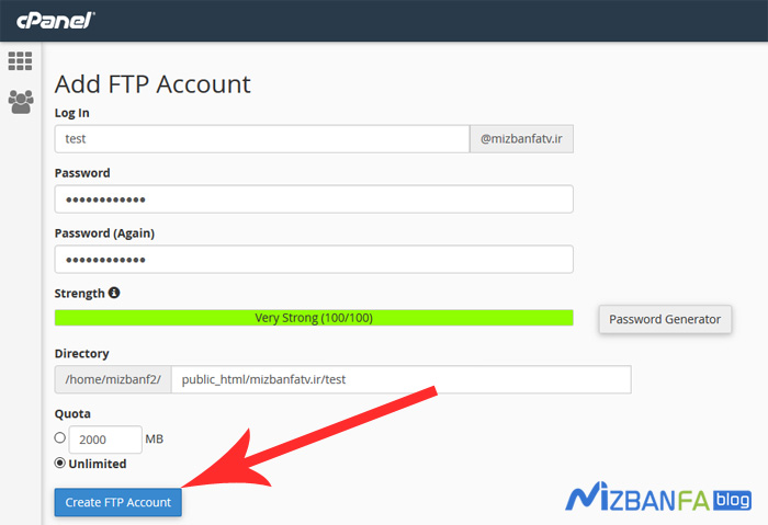 How to create an ftp account in cpanel