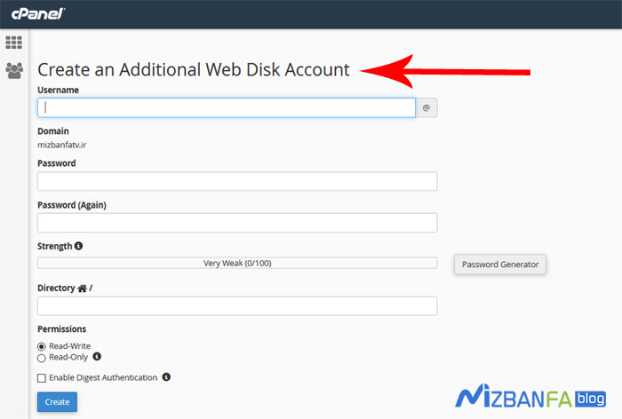 How to create a new web disk account in C Panel