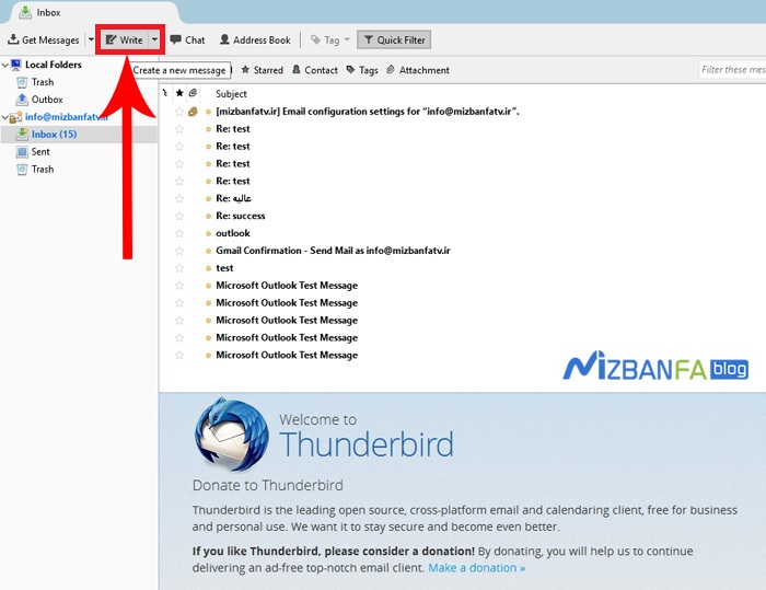 اتصال ایمیل به Mozilla Thunderbird