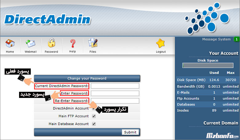How to change the password in Direct Admin