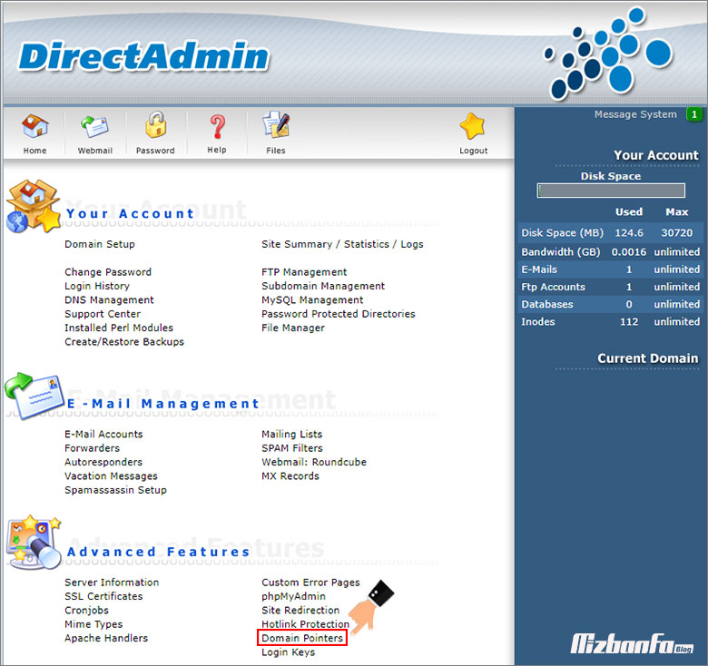 Domain settings in Direct Admin