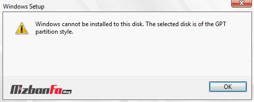 Windows cannot be installed to this disk. The selected disk is of the GPT partition style