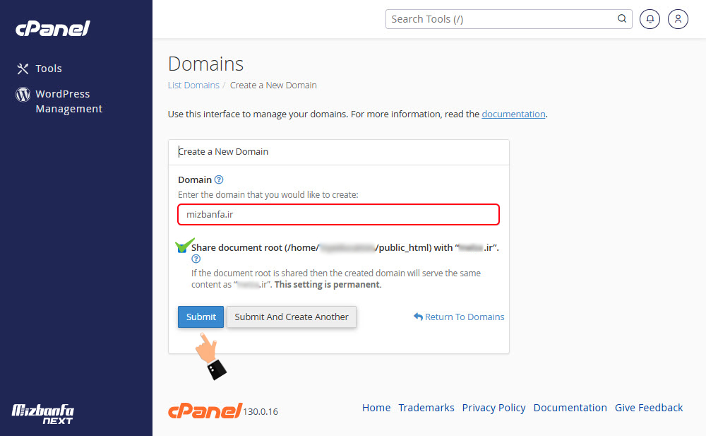 ایجاد پارک دامین در cpanel