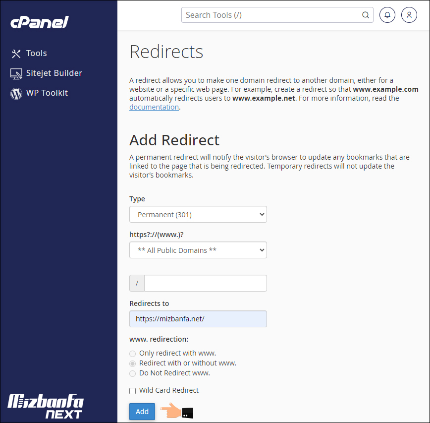 Redirect در هاست سی پنل