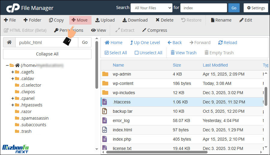  نحوه انتقال فایل و فولدر در هاست سی پنل