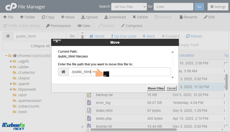 نحوه انتقال فایل و فولدر در هاست سی پنل
