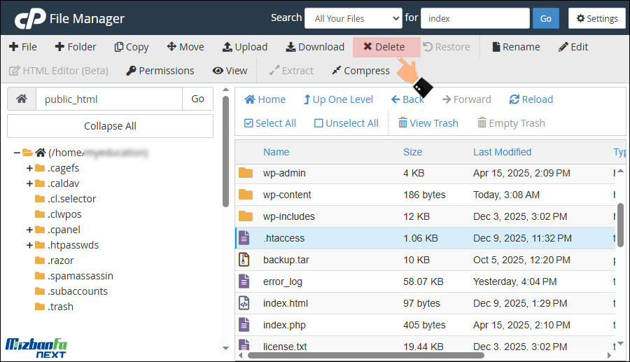حذف کردن فایل و فولدر از روی هاست