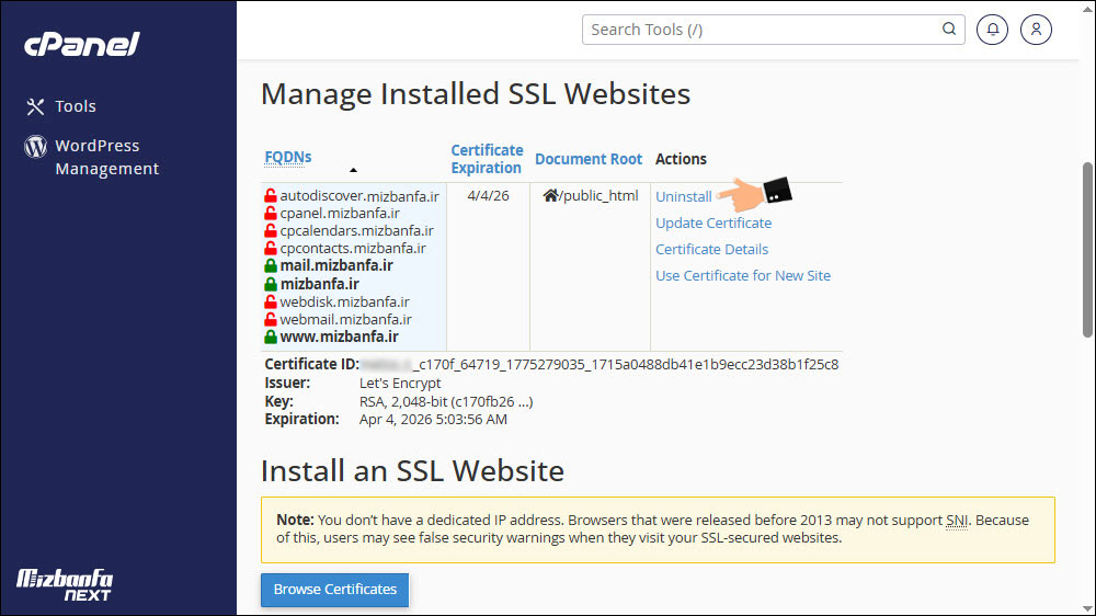 آموزش حذف ssl در cpanel