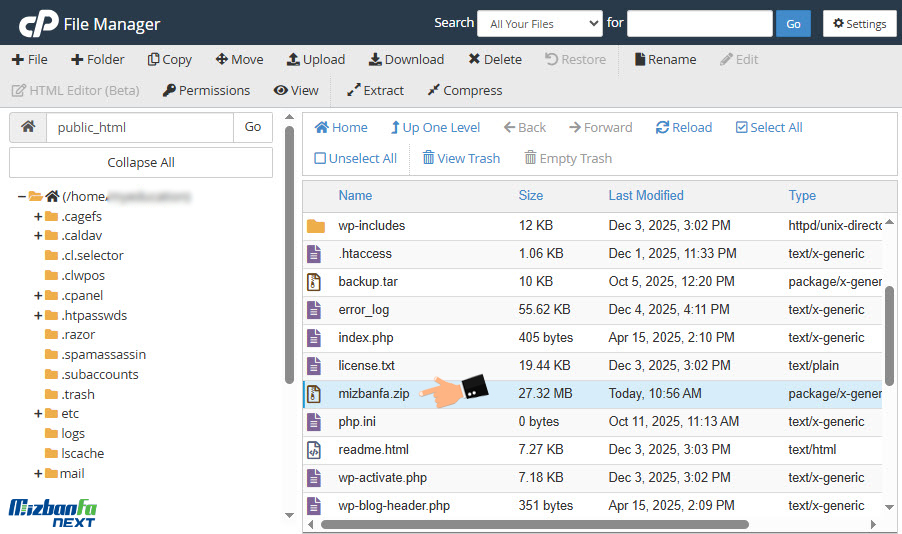 upload فایل در سی پنل