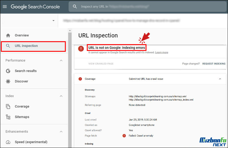 استفاده از URL inspection بعد از ایندکس