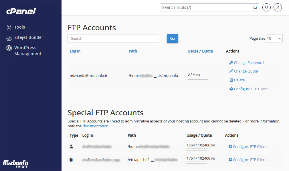 ستفاده از پروتکل ftp برای انتقال فایل در هاست سی پنل
