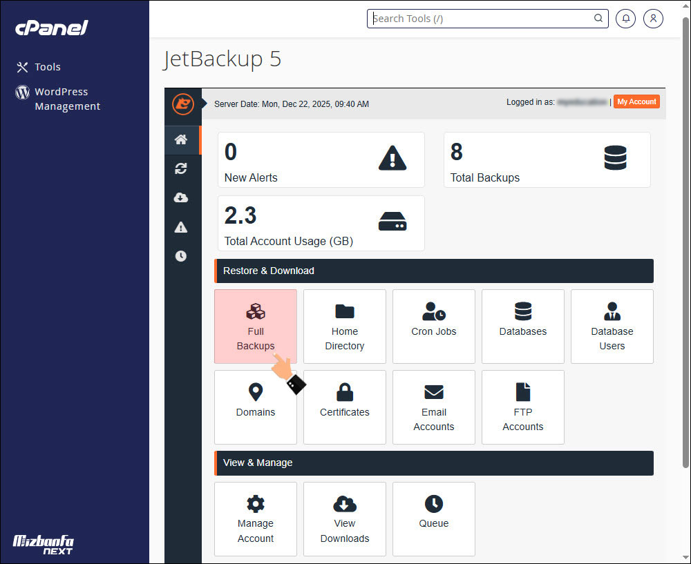نحوه ریستور بکاپ سی پنل با jetbackup