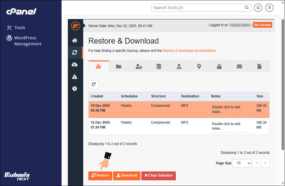چگونگی دانلود بکاپ با jetbackup در سی پنل
