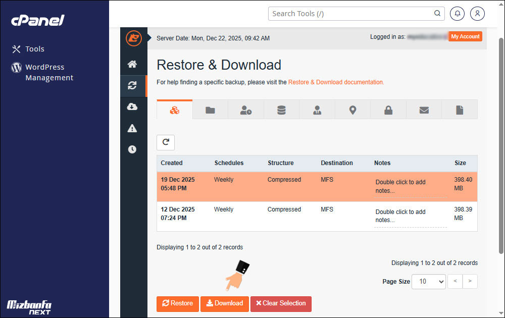 آموزش دانلود بکاپ با jetbackup در سی پنل
