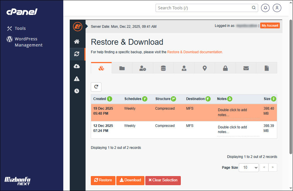 نحوه ریستور بکاپ سی پنل با jetbackup