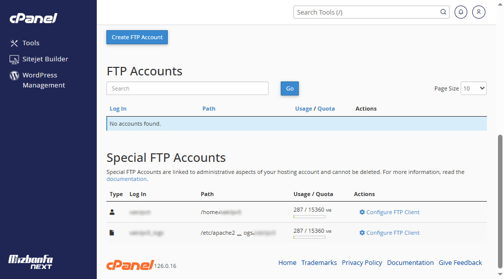 اکانت های ftp را بررسی کنید