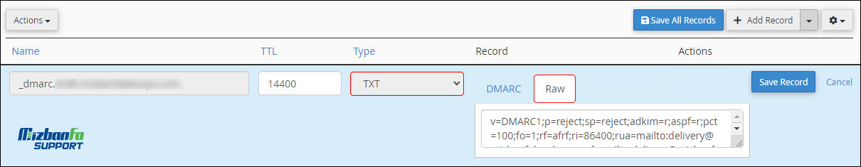 رکورد dmark هاست ایمیل